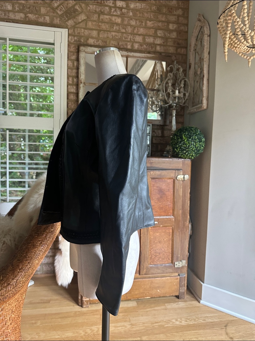 CHICO'S BLACK LEATHER JACKET EMBELLISHED 1 US 8 - Picture 2 of 5